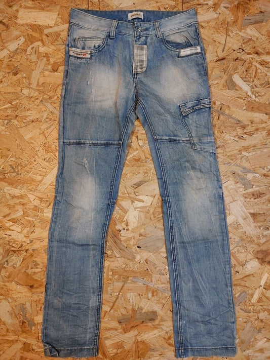 Vintage Diesel Industry W31 L33 rework Light Blue Straight Denim Jeans 90s retro