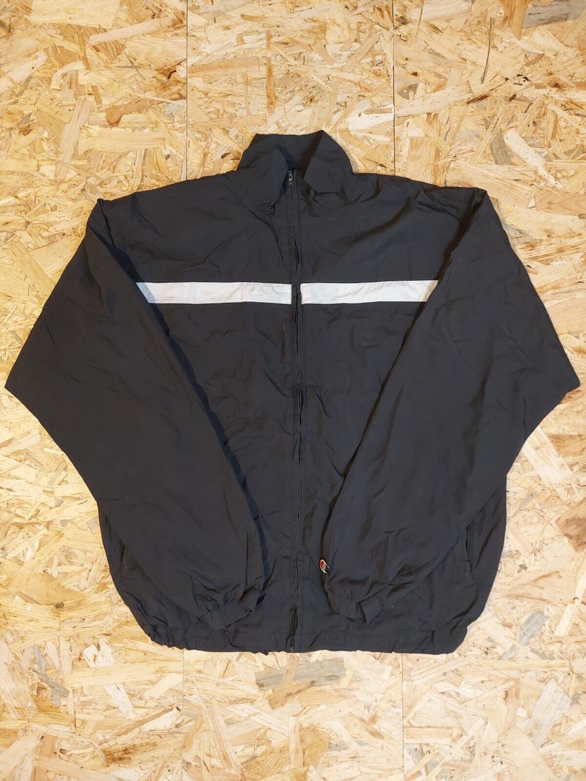 Vintage Champion Auth Sz M Black Windbreaker Tracksuit Jacket Stripe 90s Retro