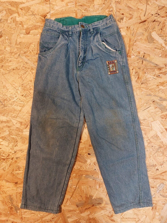 Vintage Pocopiano W30 L24 Straight Fit Blue Denim Jeans 90s retro funky art