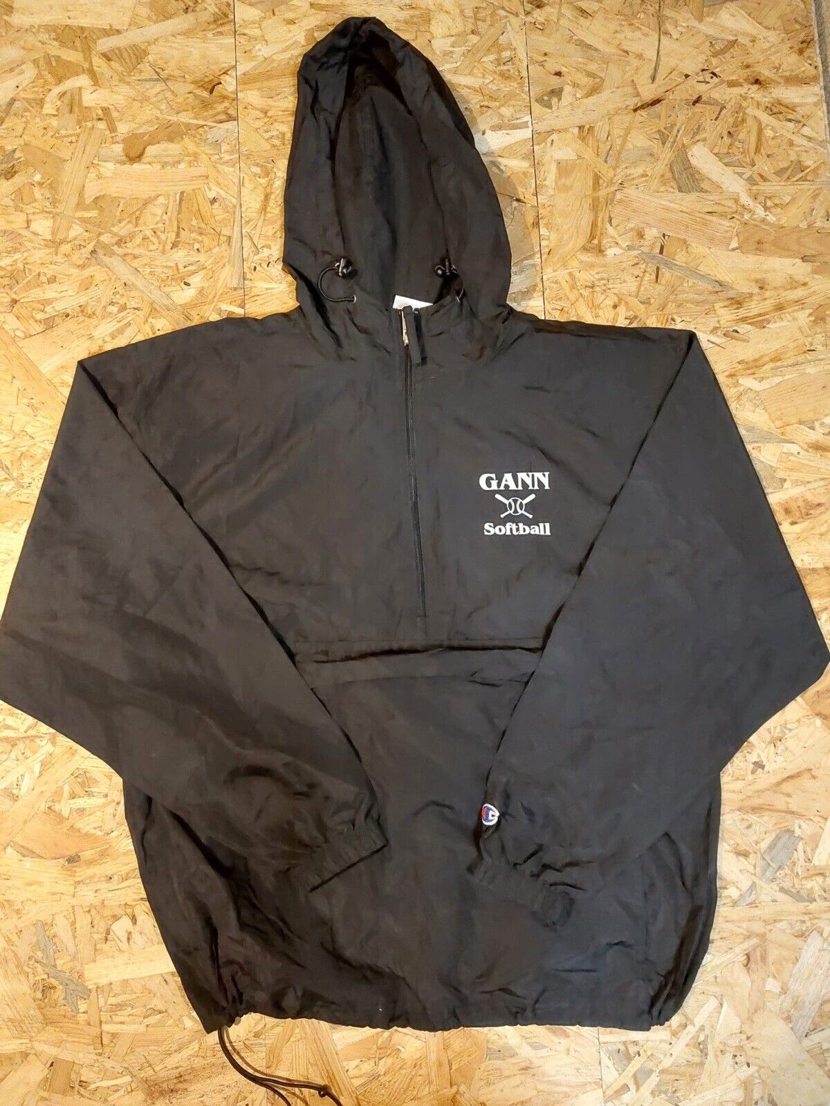 Vintage Champion Sz M Black Shell Windbreaker Tracksuit Jacket 90s Retro Sport