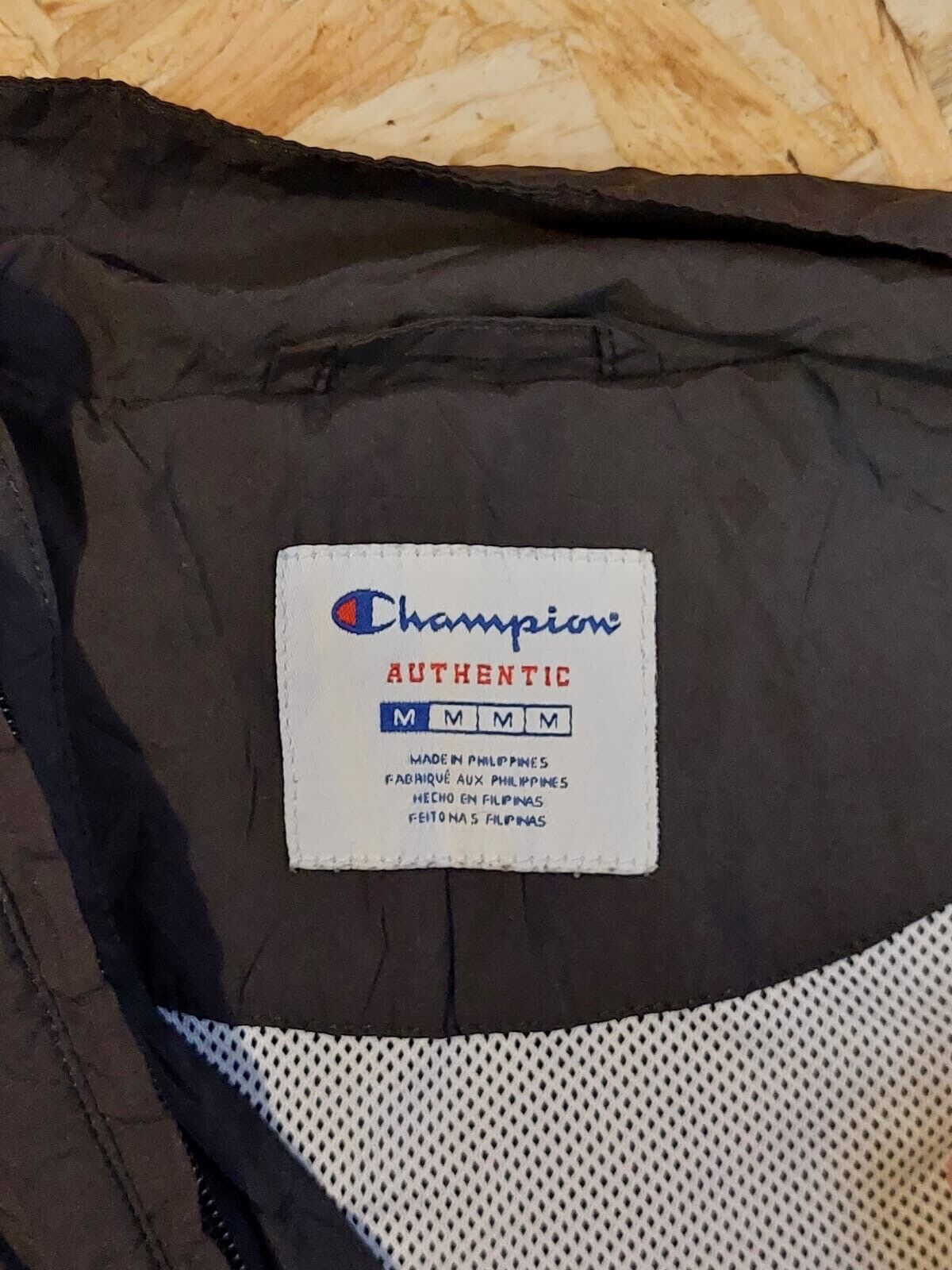 Vintage Champion Auth Sz M Black Windbreaker Tracksuit Jacket Stripe 90s Retro