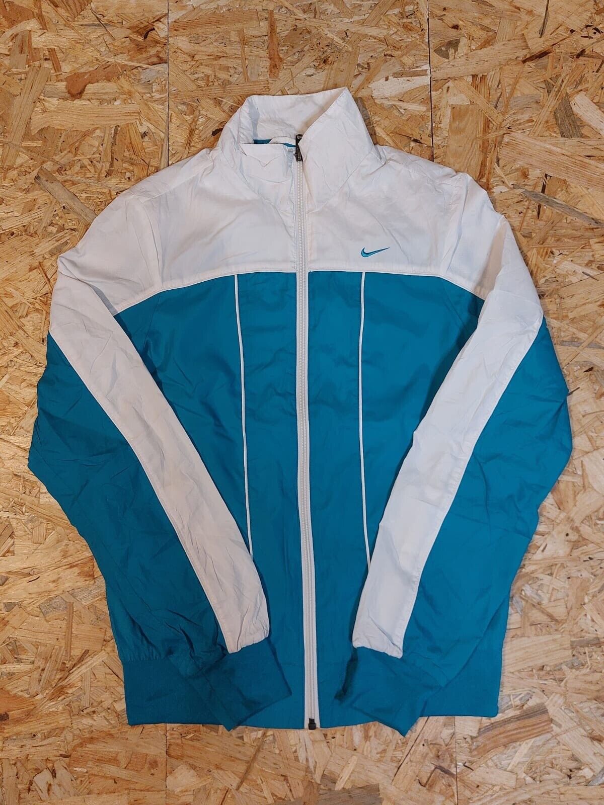 Vintage Nike Sz S (8/10) Women Blue White Windbreaker Tracksuit Jacket retro 90s