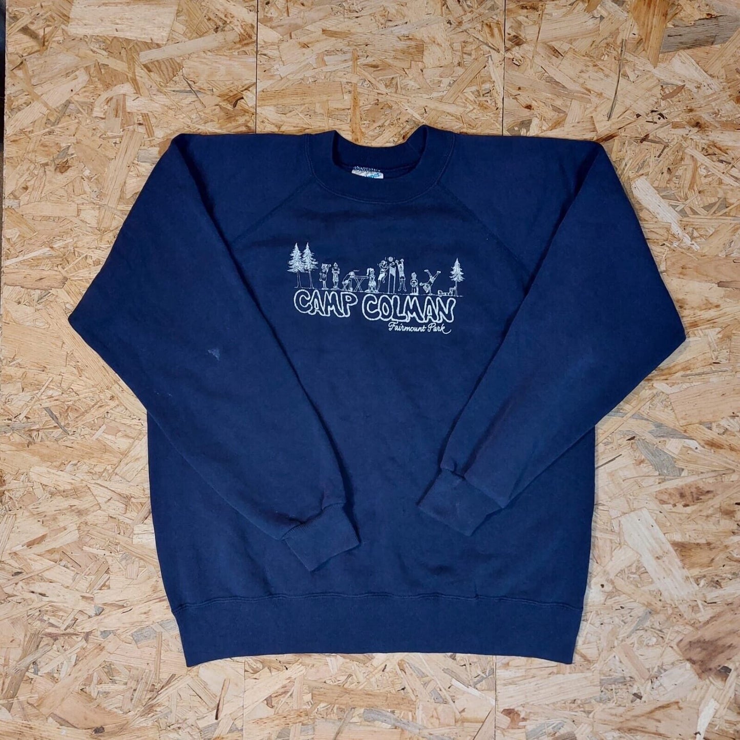 Vintage Graphic print sweatshirt Sz LARGE blue 90s retro Camp Colman