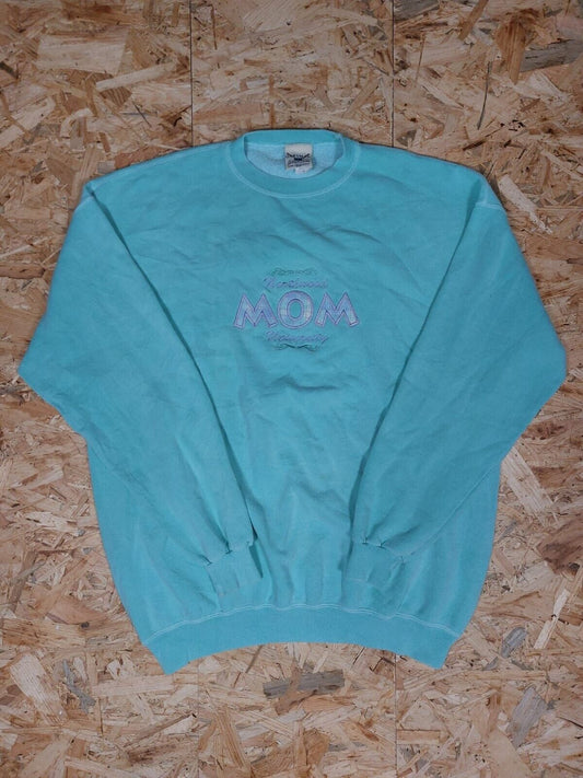 Vintage Graphic print Sz L Large Teal blue sweatshirt 90s retro Oarsman MOM