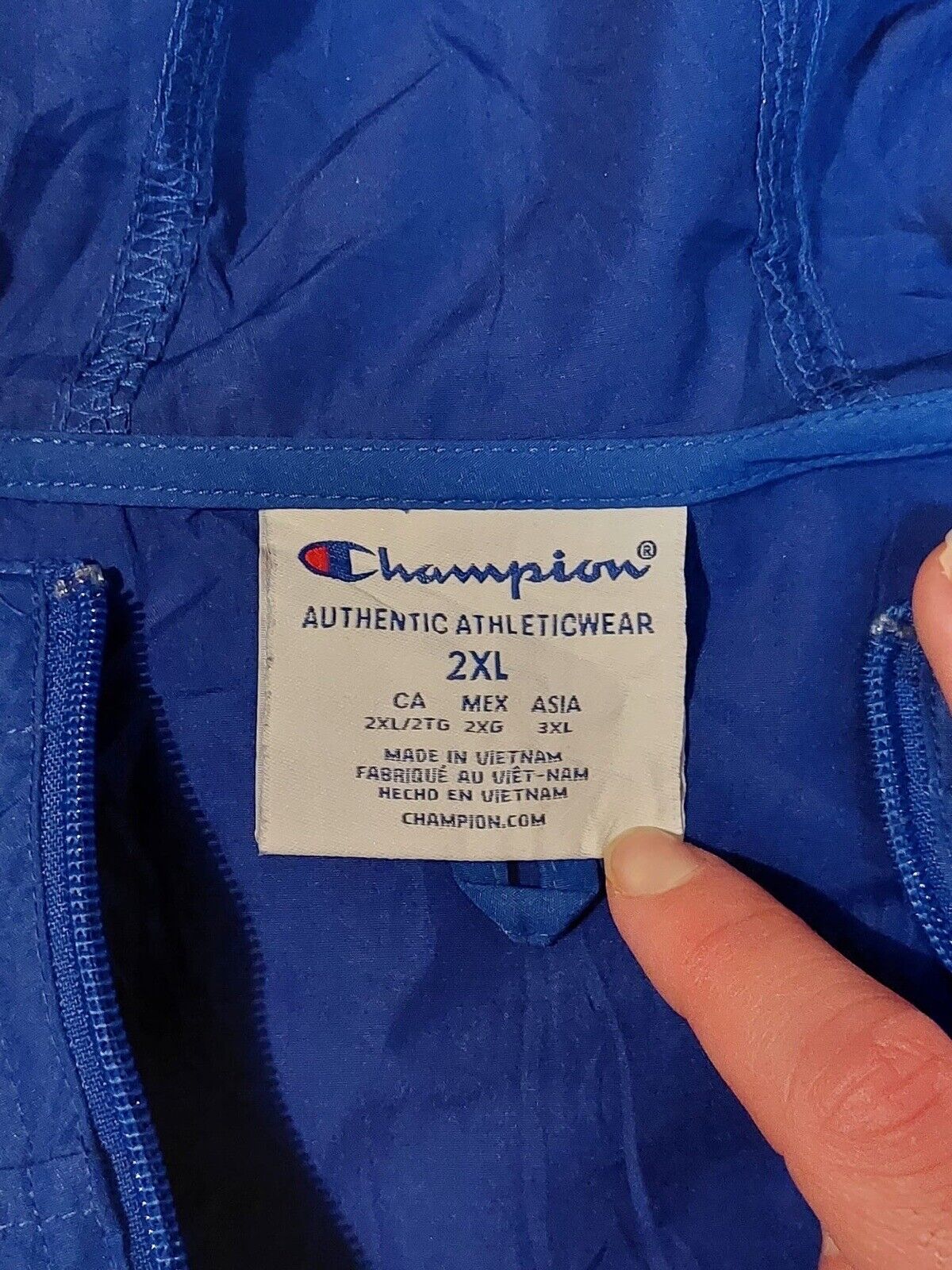 Vintage Champion Sz 2XL Blue Shell Windbreaker Tracksuit Jacket 90s Retro Sport