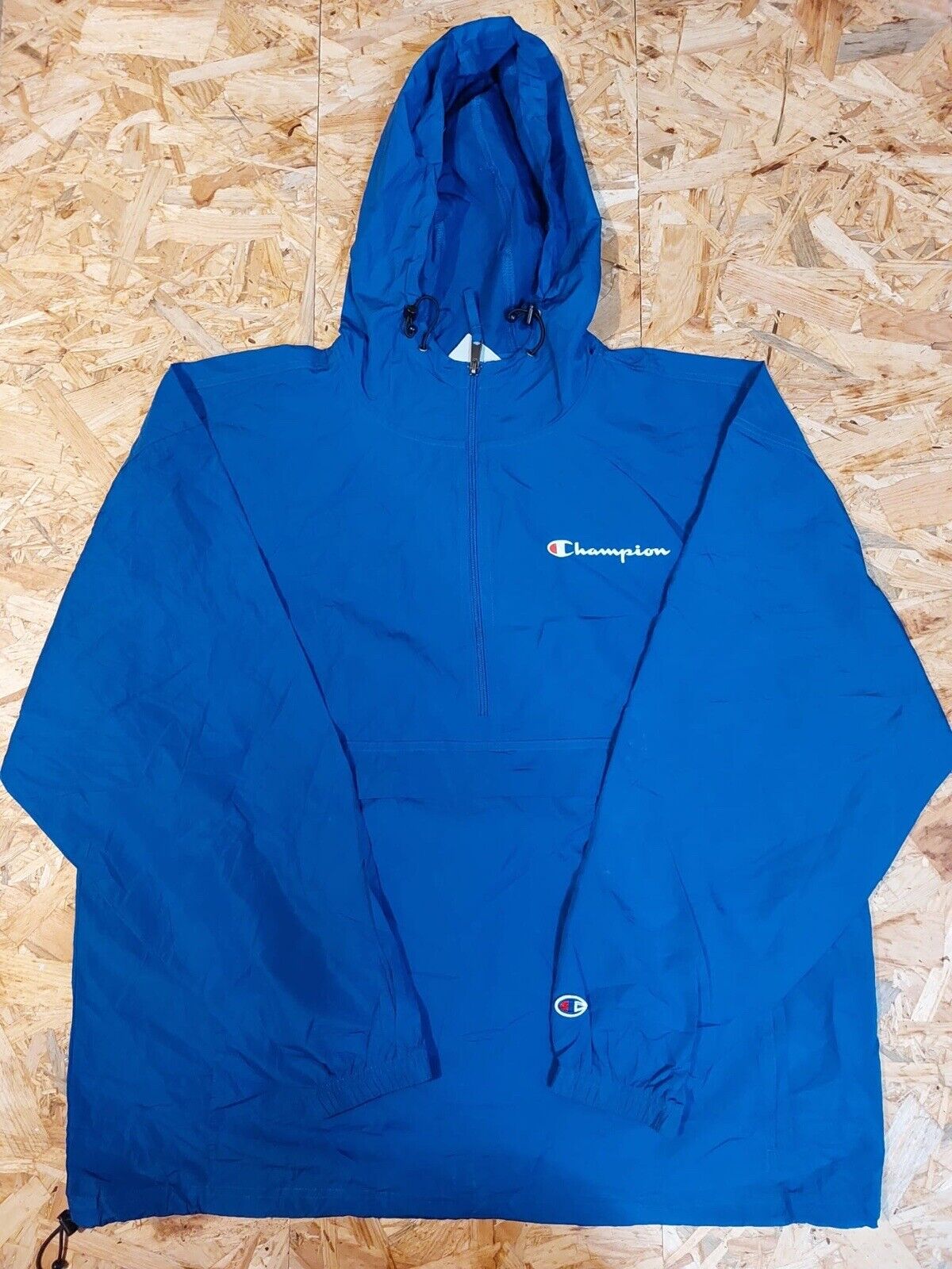 Vintage Champion Sz 2XL Blue Shell Windbreaker Tracksuit Jacket 90s Retro Sport