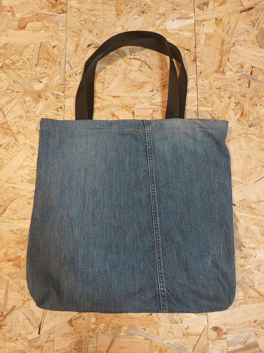 Denim Tote Jean Bag - Made From G.Star Denim Blue Cotton Black handle - Upcycled - WhiteHorse Vintage