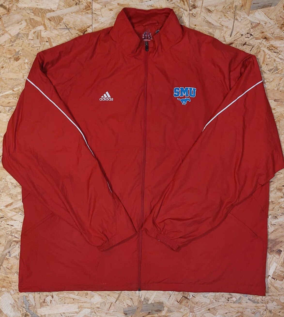 Vintage Adidas Sz 3XL Windbreaker Tracksuit Jacket Red 90s Retro SMU Mustangs - WhiteHorse Vintage