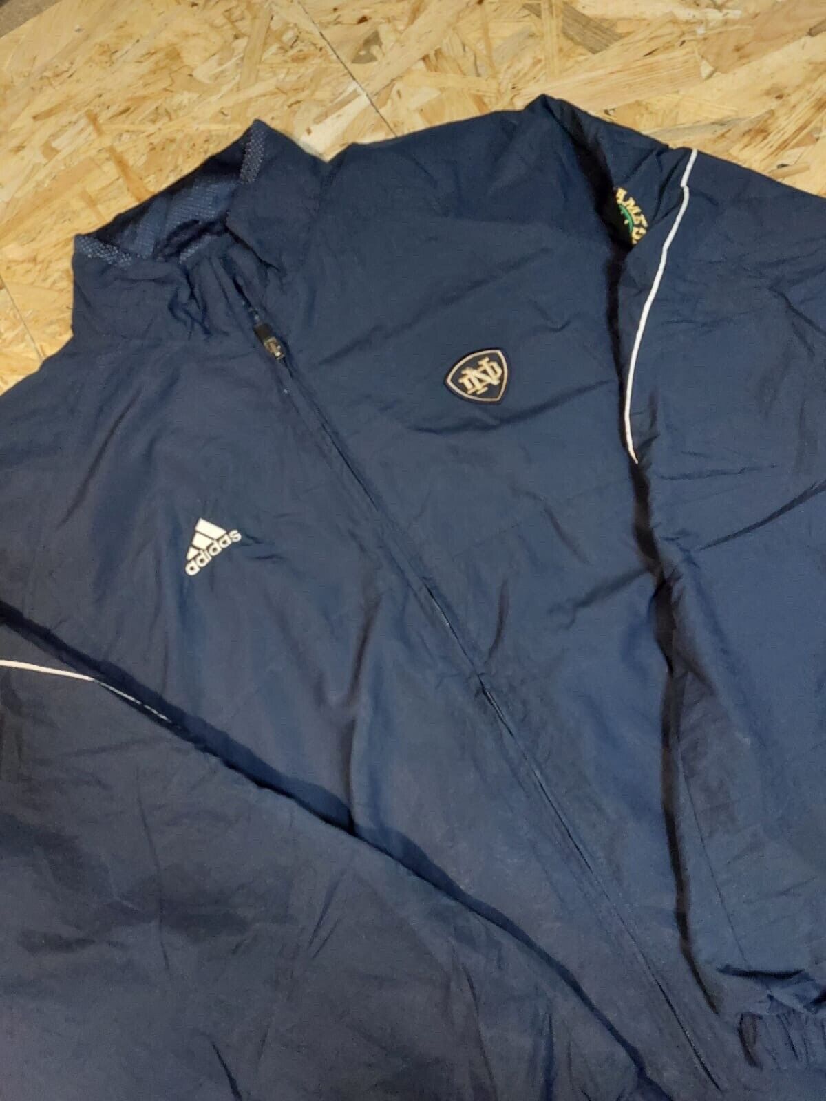 Vintage Adidas Sz L Navy Blue Windbreaker Tracksuit Jacket 90s Retro NOTRE DAME - WhiteHorse Vintage