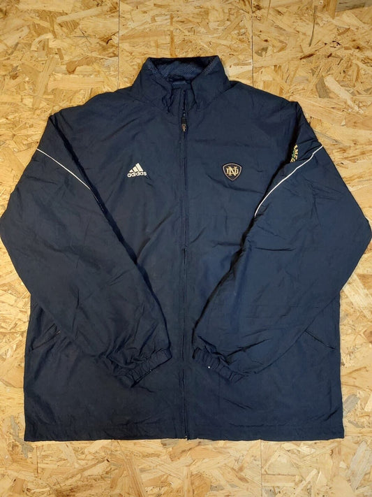 Vintage Adidas Sz L Navy Blue Windbreaker Tracksuit Jacket 90s Retro NOTRE DAME - WhiteHorse Vintage