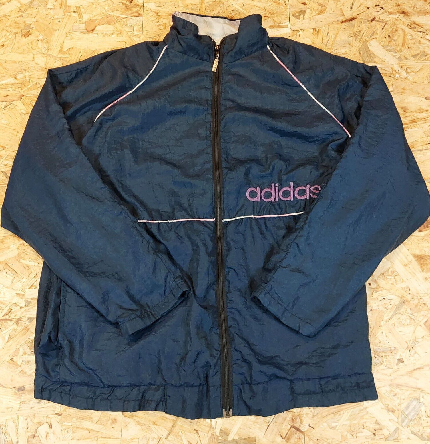 Vintage Adidas Sz L Windbreaker Tracksuit Jacket Blue Navy 90s Retro - WhiteHorse Vintage