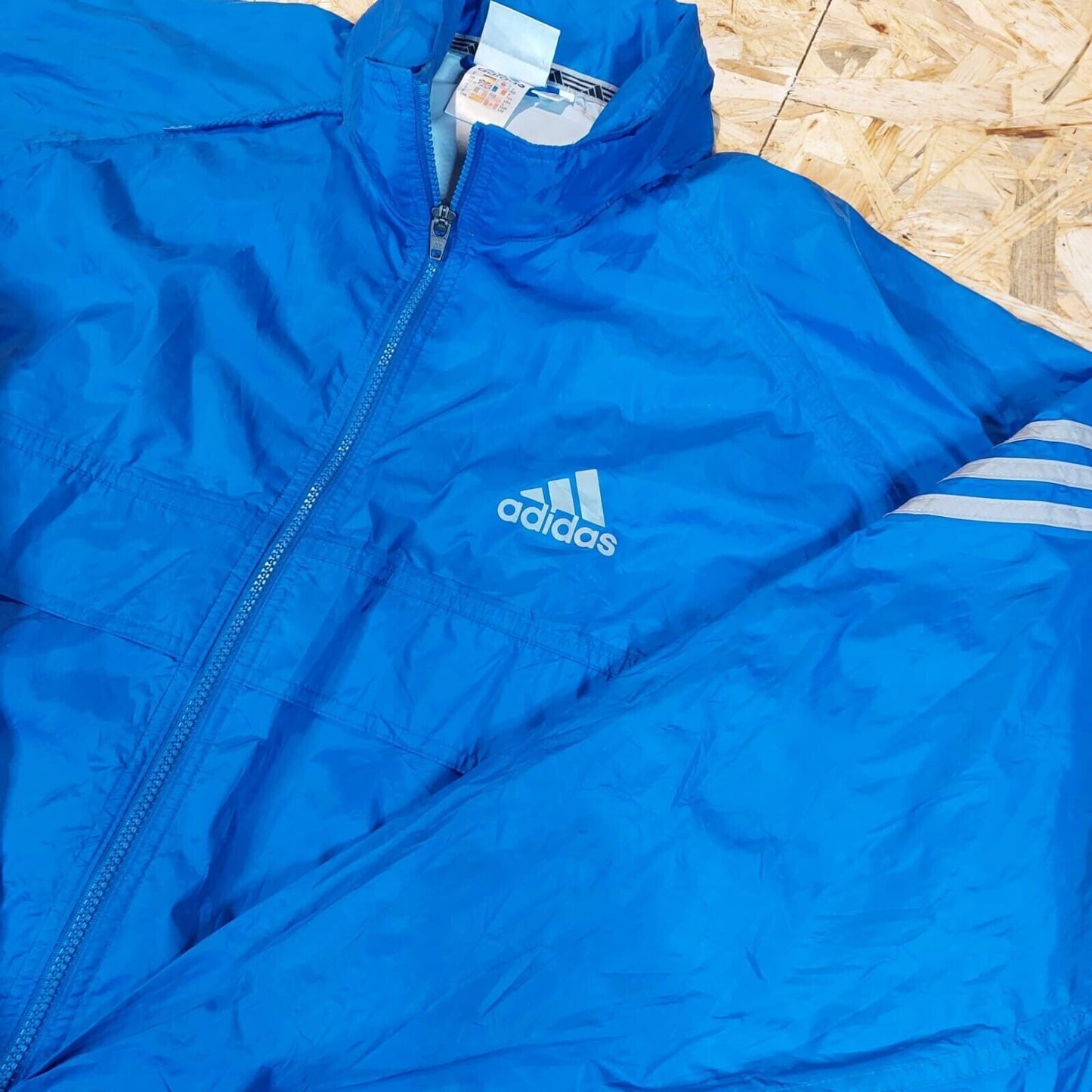 Vintage Adidas Sz L Windbreaker Tracksuit Jacket Blue White Stripe 90s Retro - WhiteHorse Vintage