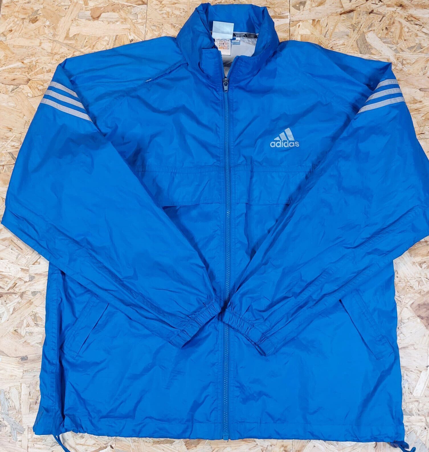 Vintage Adidas Sz L Windbreaker Tracksuit Jacket Blue White Stripe 90s Retro - WhiteHorse Vintage