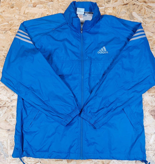 Vintage Adidas Sz L Windbreaker Tracksuit Jacket Blue White Stripe 90s Retro - WhiteHorse Vintage