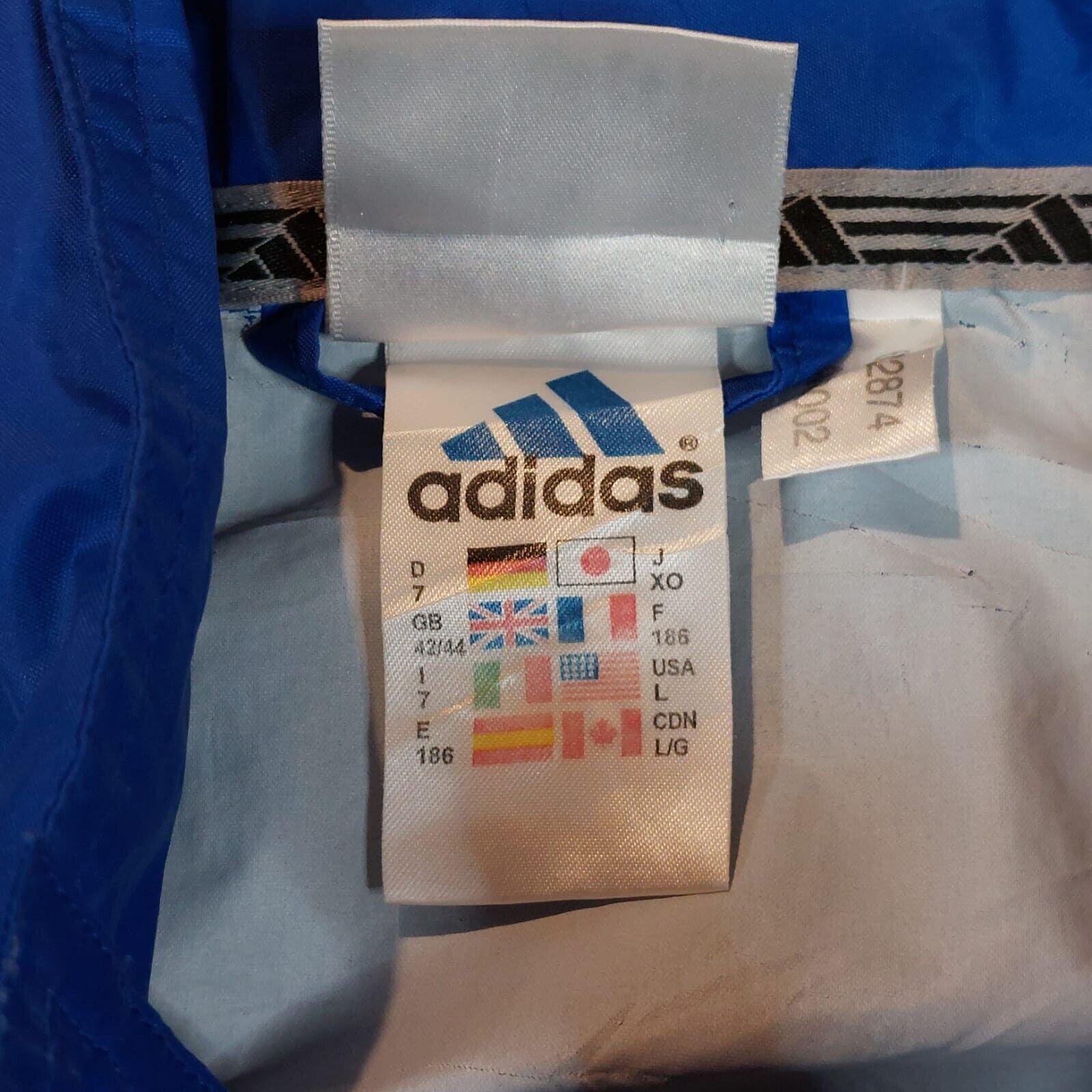 Vintage Adidas Sz L Windbreaker Tracksuit Jacket Blue White Stripe 90s Retro - WhiteHorse Vintage