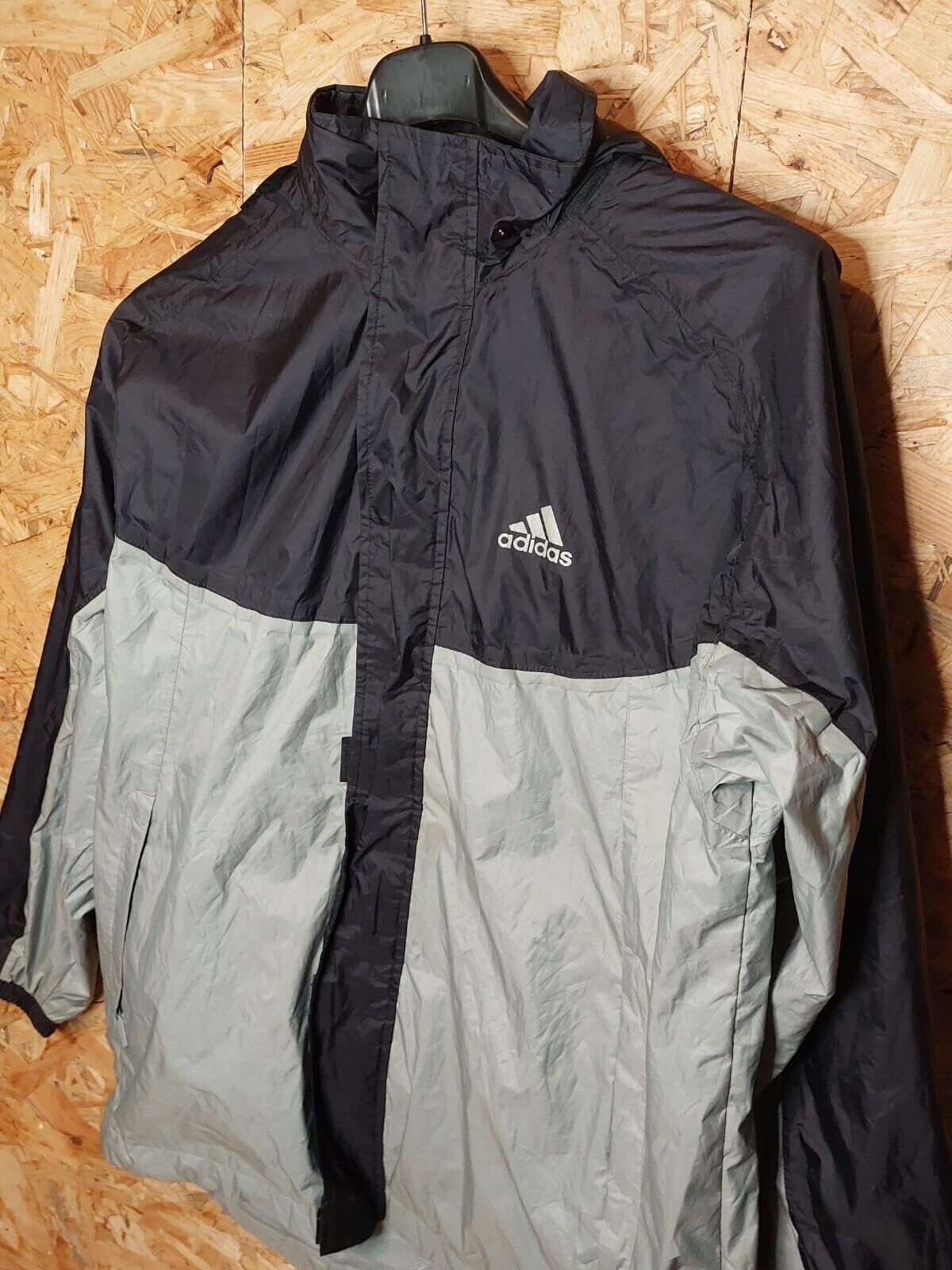 Vintage Adidas Sz Large Windbreaker Tracksuit Jacket Grey Black 80s Retro - WhiteHorse Vintage