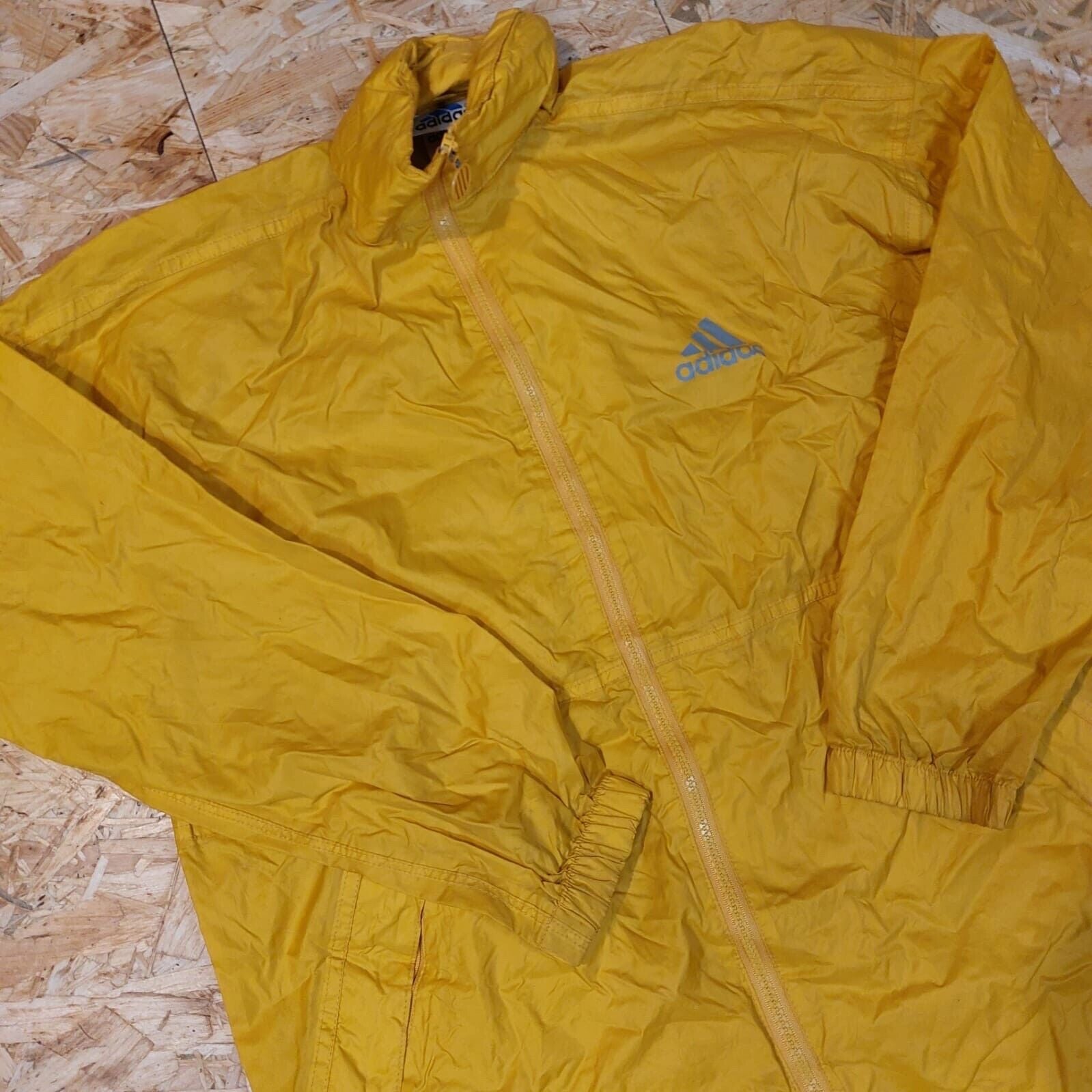 Vintage Adidas Sz S M Yellow Windbreaker Tracksuit Jacket Black retro 90s - WhiteHorse Vintage