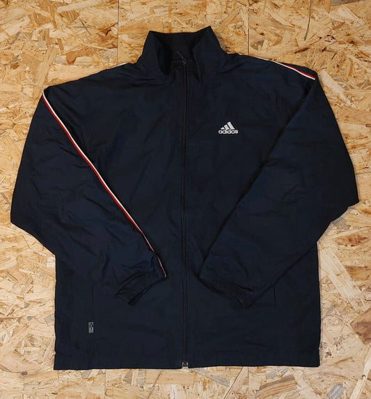 Vintage Adidas Sz S Windbreaker Tracksuit Jacket Black 90s Retro Red Stripe - WhiteHorse Vintage