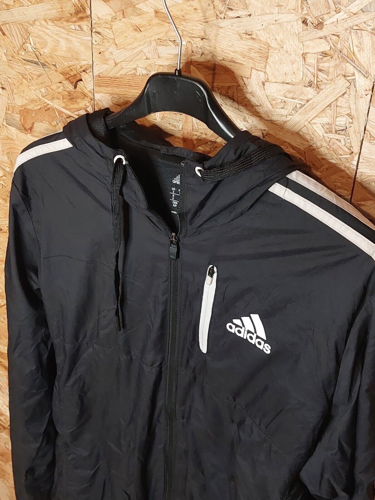 Vintage Adidas Sz S Windbreaker Tracksuit Jacket Black white stripe 90s Retro - WhiteHorse Vintage