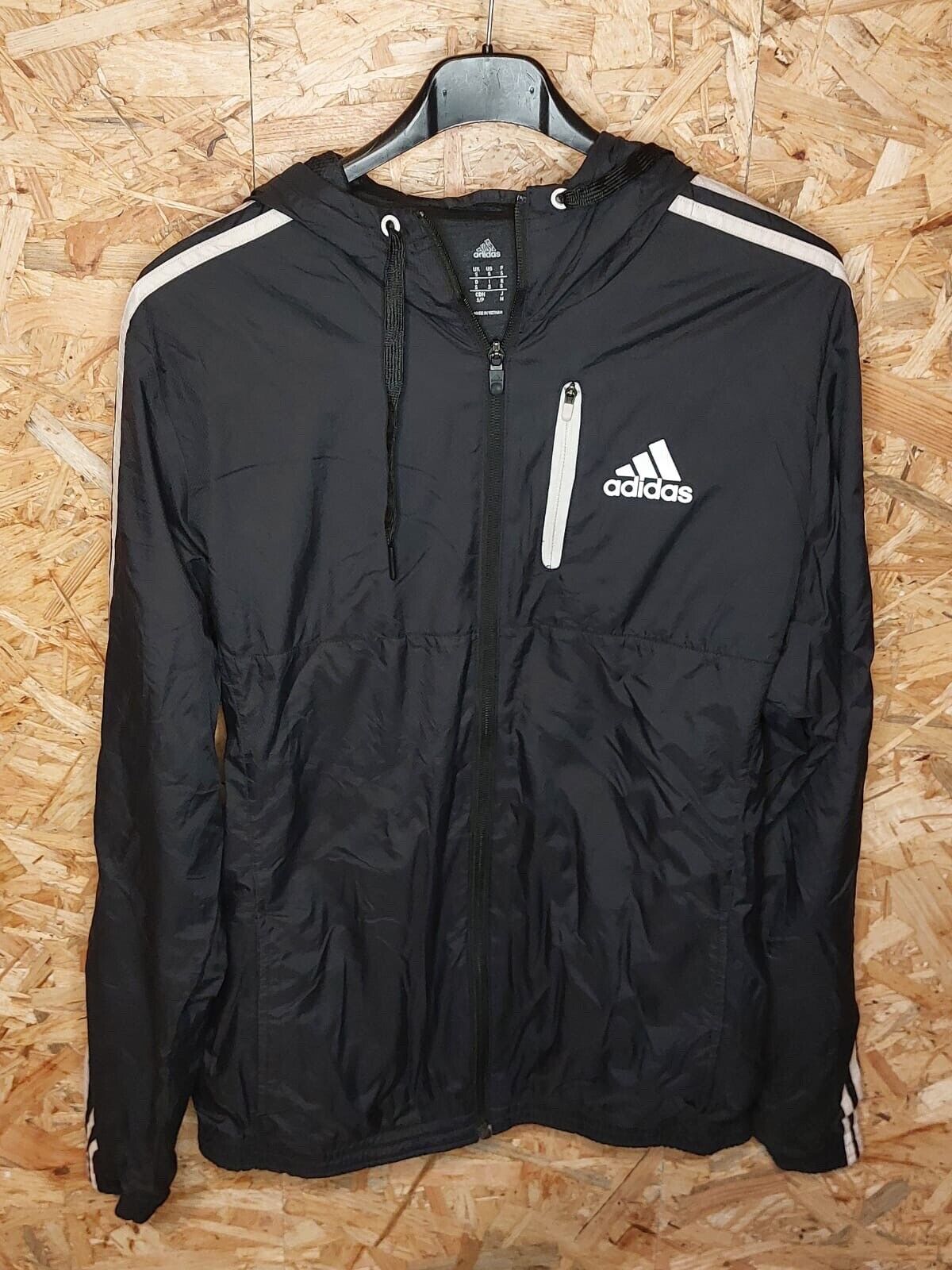 Vintage Adidas Sz S Windbreaker Tracksuit Jacket Black white stripe 90s Retro - WhiteHorse Vintage