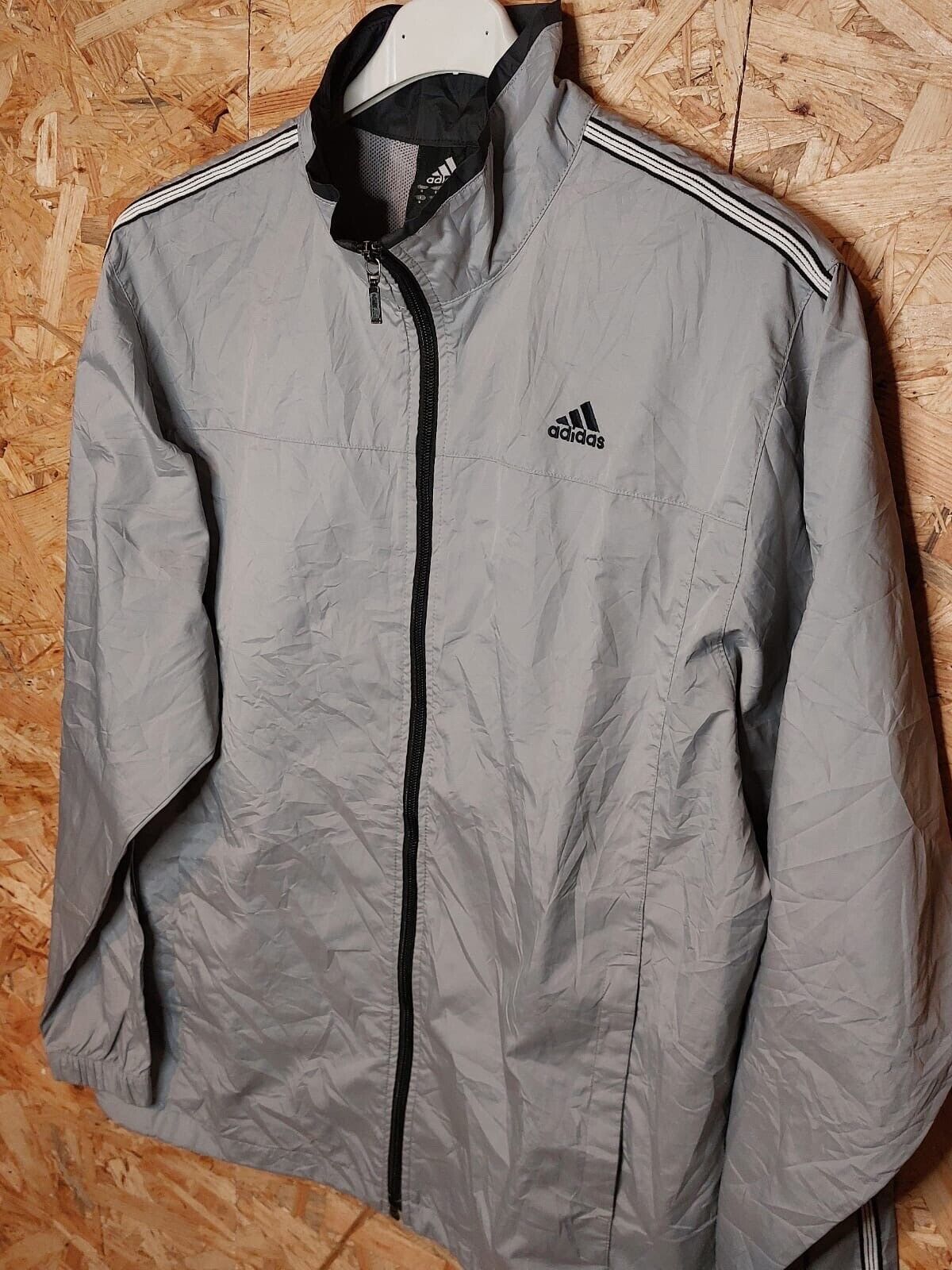 Vintage Adidas Sz S Windbreaker Tracksuit Jacket Grey 90s Black Adidas retro - WhiteHorse Vintage