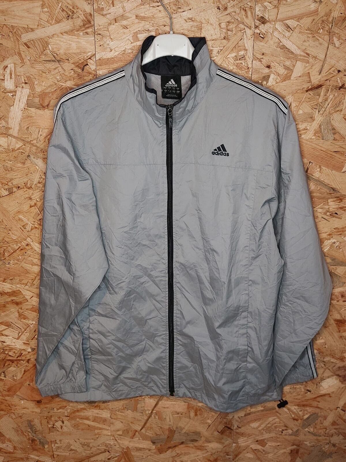 Vintage Adidas Sz S Windbreaker Tracksuit Jacket Grey 90s Black Adidas retro - WhiteHorse Vintage