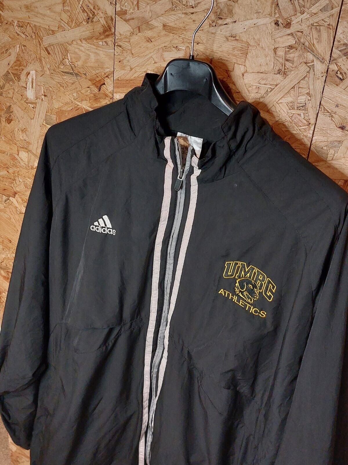 Vintage Adidas Sz XL Windbreaker Tracksuit Jacket Black UMBC Athletic 90s Retro - WhiteHorse Vintage