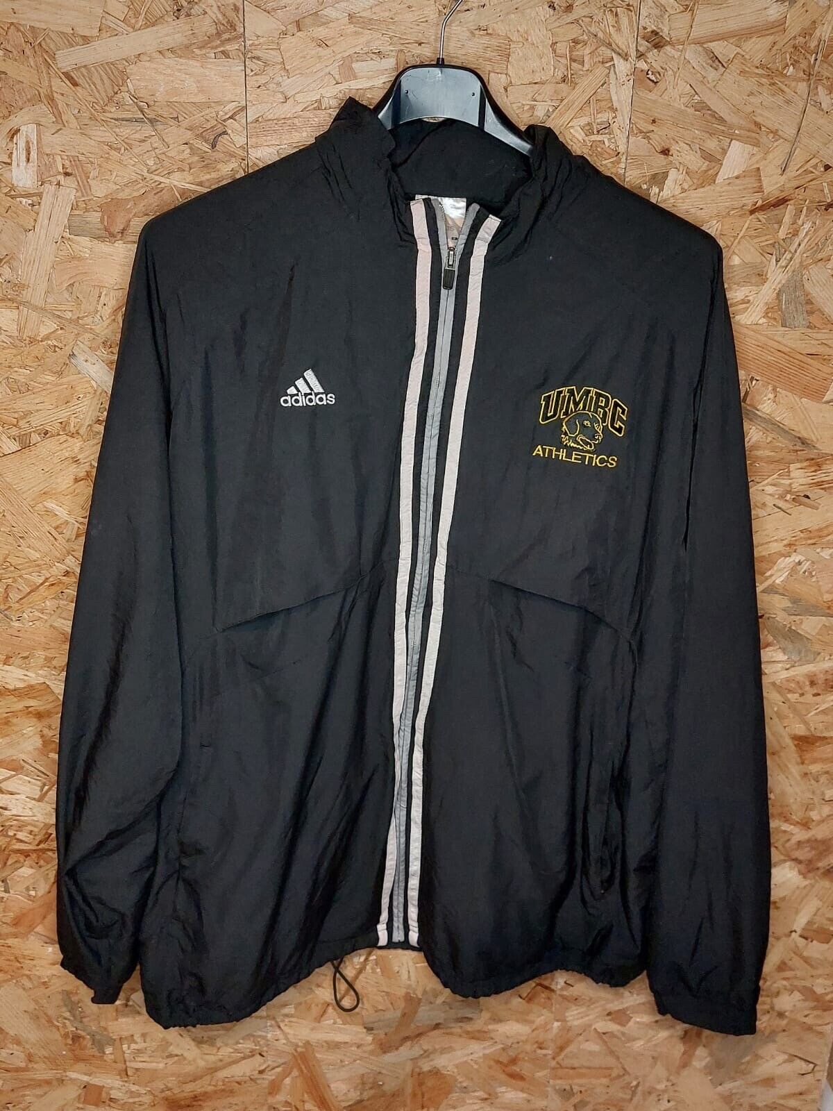 Vintage Adidas Sz XL Windbreaker Tracksuit Jacket Black UMBC Athletic 90s Retro - WhiteHorse Vintage